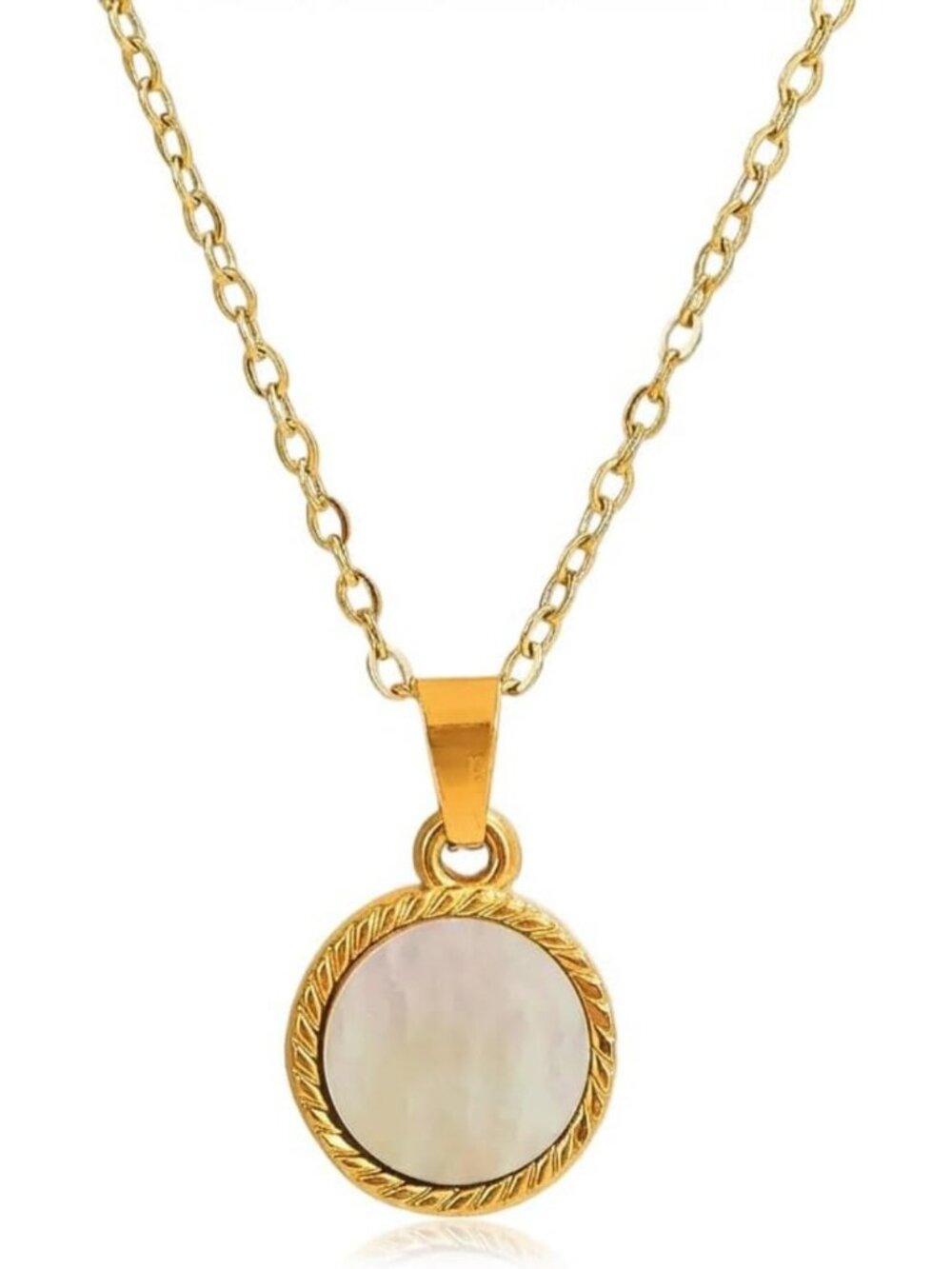 Elegant 18K Gold Plated Reversible Mother of Pearl & Abalone Pendant Necklace